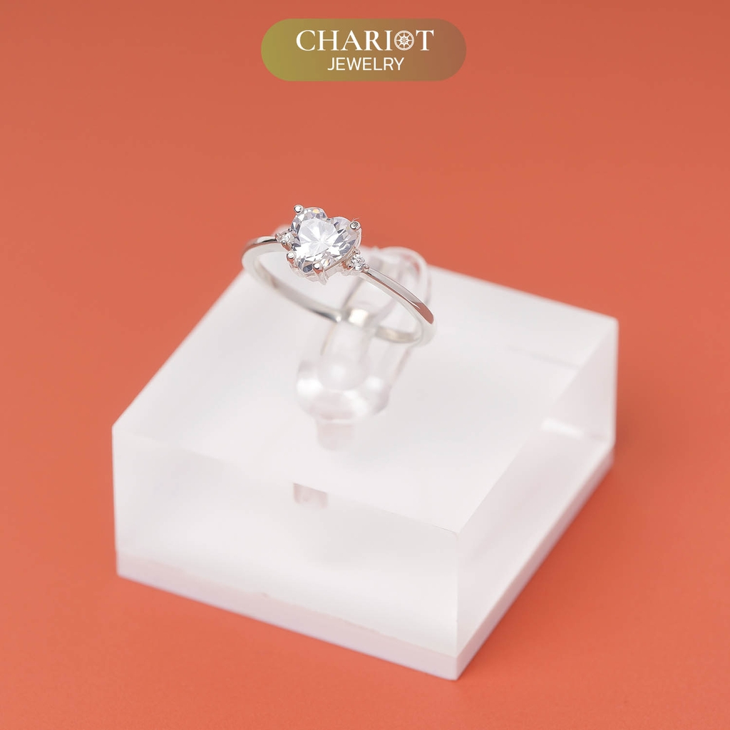 Nhẫn bạc S925 NCJ48 đính đá trái tim, quà tặng 8-3 ý nghĩa dành cho bạn gái, Chariot Jewelry
