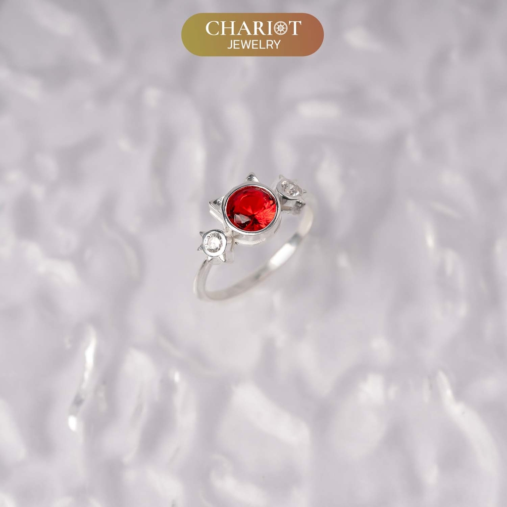 Nhẫn bạc NCJ44 925 CHARIOT họa tiết hình mèo dễ thương đính đá cao cấp ChariotJewelry