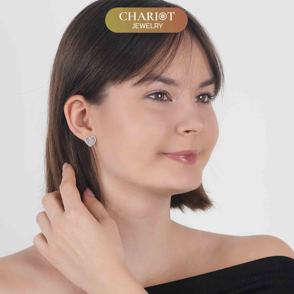 Khuyên tai bạc ECJ51 hình trái tim thanh lịch, dễ phối đồ ChariotJewelry