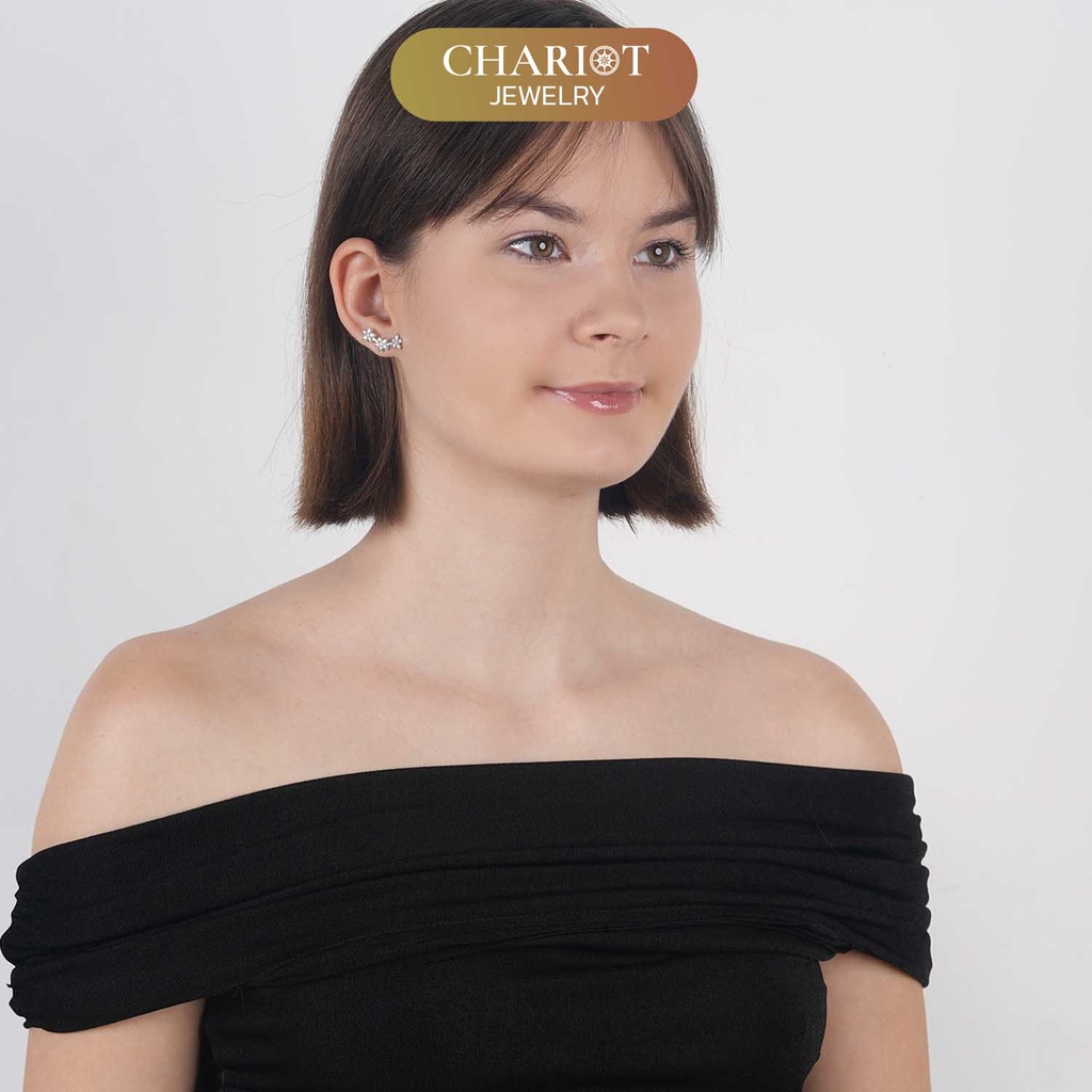 Khuyên tai bạc ECJ56 ba bông hoa nhỏ xinh, nữ tính ChariotJewelry