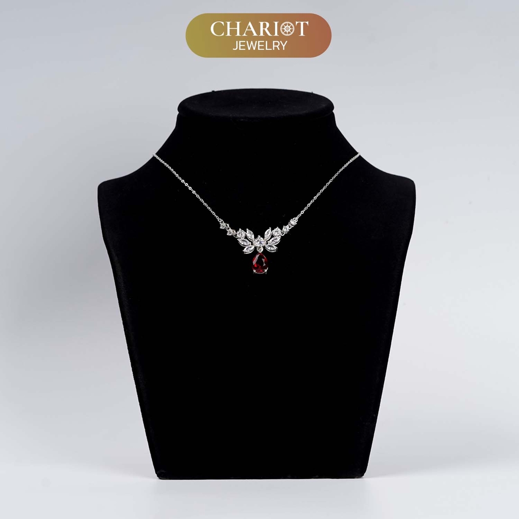 Dây chuyền DCJ56 hoa sen, charm đá đỏ bạc s925 ChariotJewelry