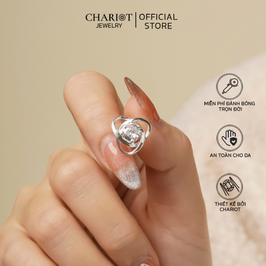 Khuyên tai bạc ECJ38 Hoa hồng bạc S925 ChariotJewelry