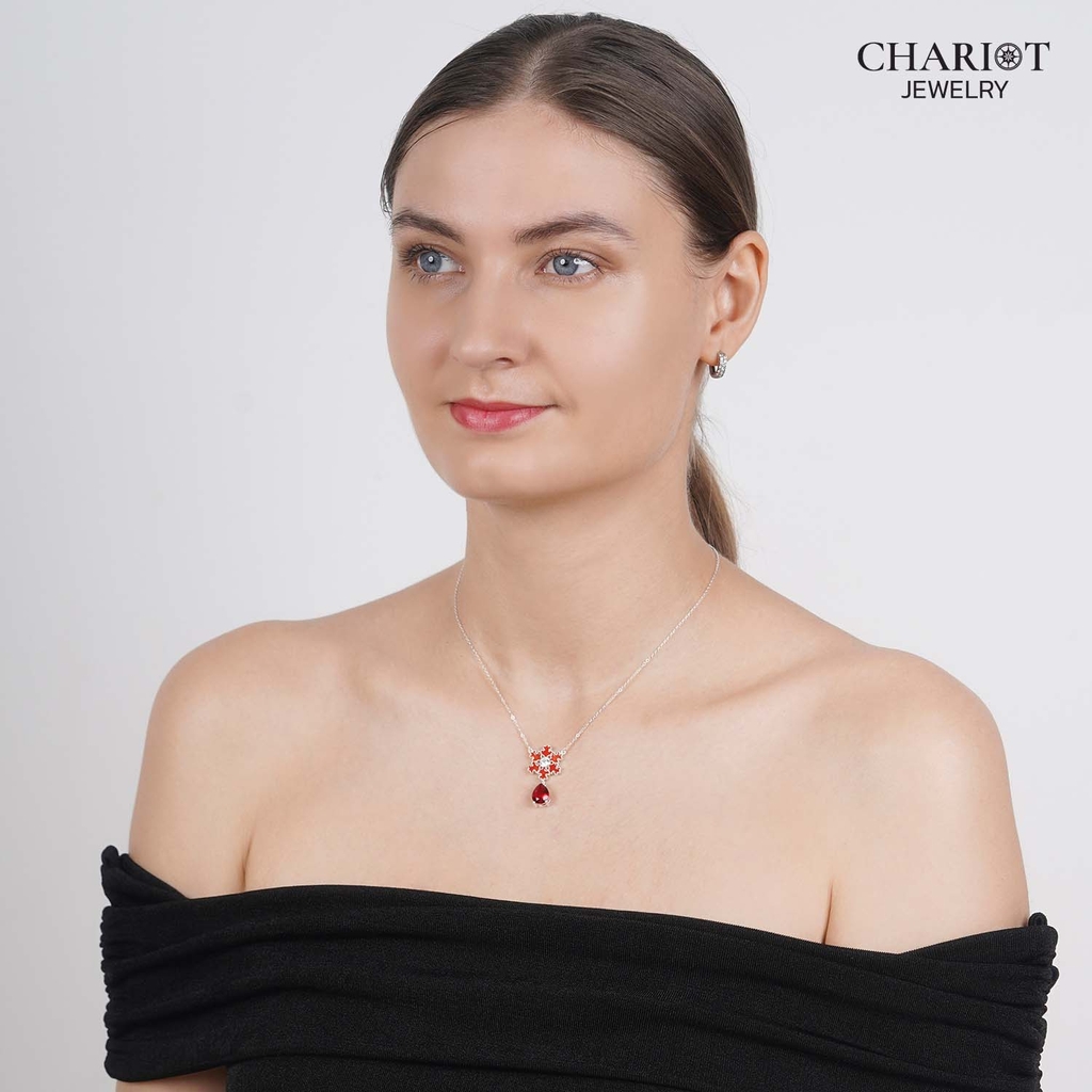 Dây chuyền bạc DCJ58 hoa tuyết ruby