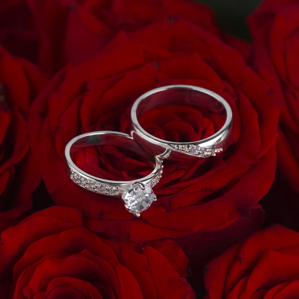 Nhẫn đôi bạc S925 nam nữ NCJ109 Dazzling Couple, nhẫn couple bạc, quà tặng 8-3 ý nghĩa dành tặng bạn gái, ChariotJewelry