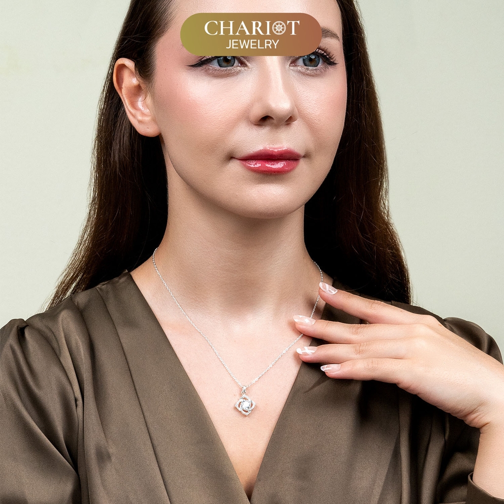 Dây chuyền bạc DCJ25 s925 bông hoa đính đá lấp lánh Chariot Jewelry