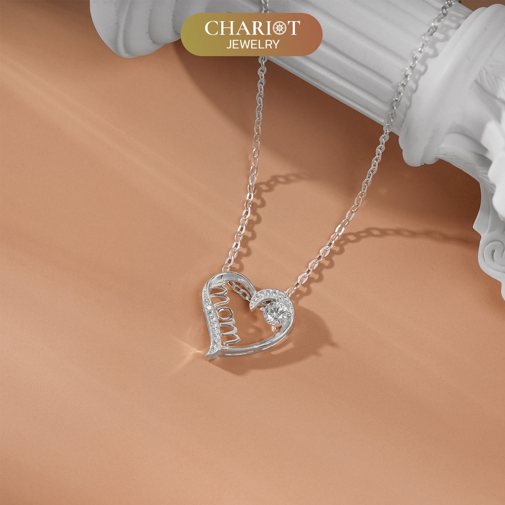 Dây chuyền bạc DCJ26 khắc chữ mom đính đá lấp lánh S925 Chariot Jewelry