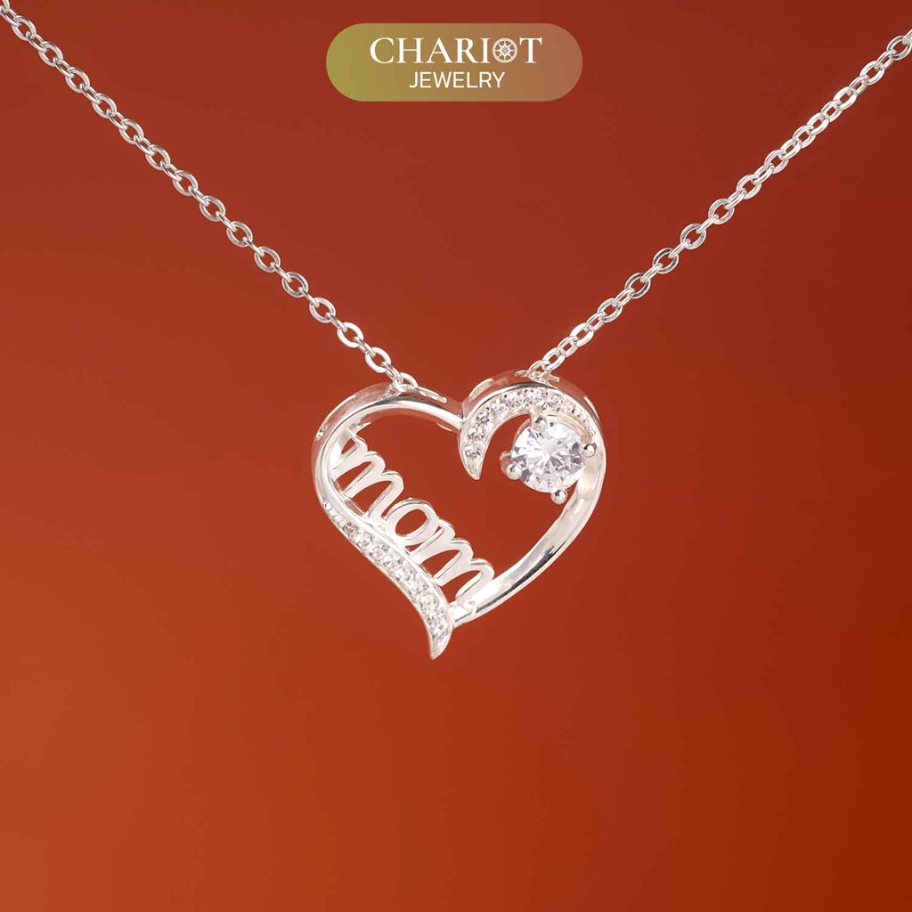 Dây chuyền bạc DCJ26 khắc chữ mom đính đá lấp lánh S925 Chariot Jewelry