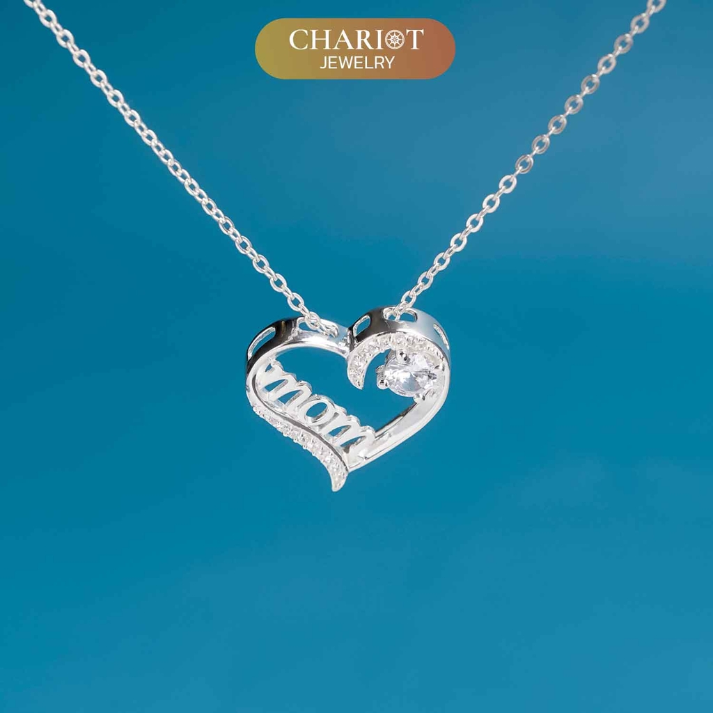 Dây chuyền bạc DCJ26 khắc chữ mom đính đá lấp lánh S925 Chariot Jewelry