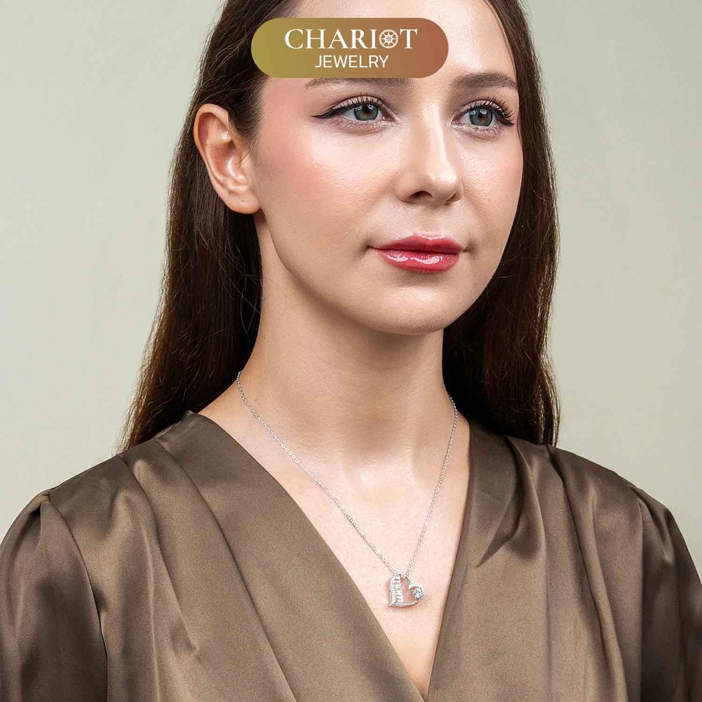 Dây chuyền bạc DCJ26 khắc chữ mom đính đá lấp lánh S925 Chariot Jewelry