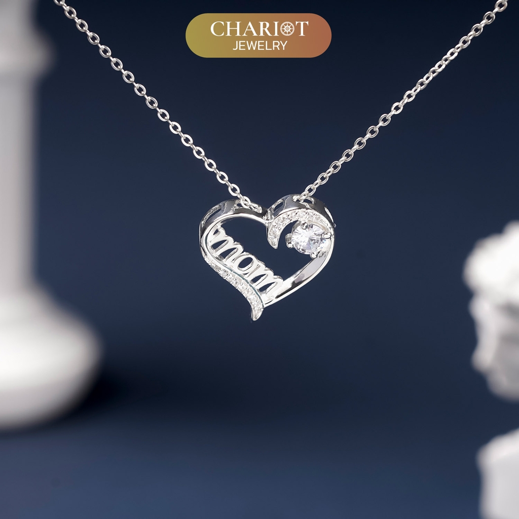 Dây chuyền bạc DCJ26 khắc chữ mom đính đá lấp lánh S925 Chariot Jewelry