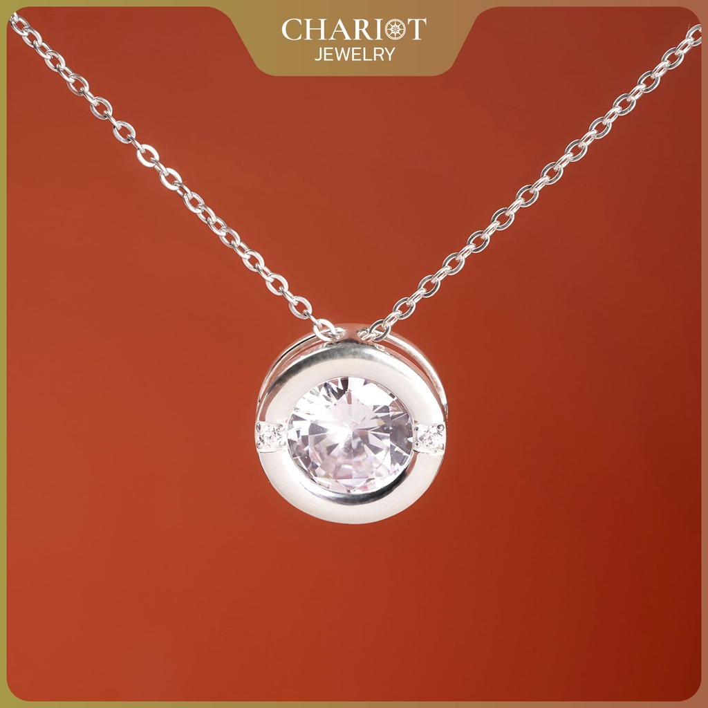 Dây chuyền bạc DCJ53 thiết kế tròn đính đá lấp lánh s925 ChariotJewelry
