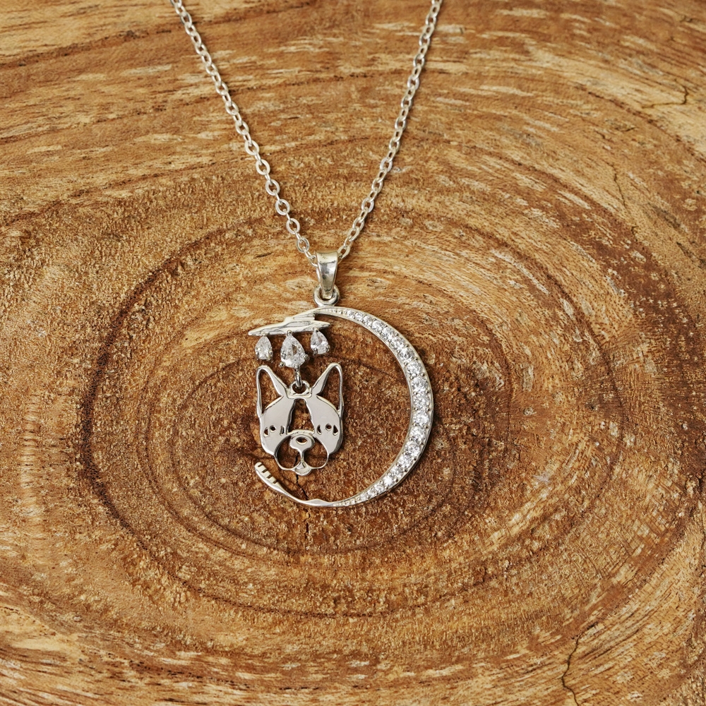 Dây chuyền DCJ96 mặt trăng cùng cún con đáng yêu bạc 925 ChariotJewelry