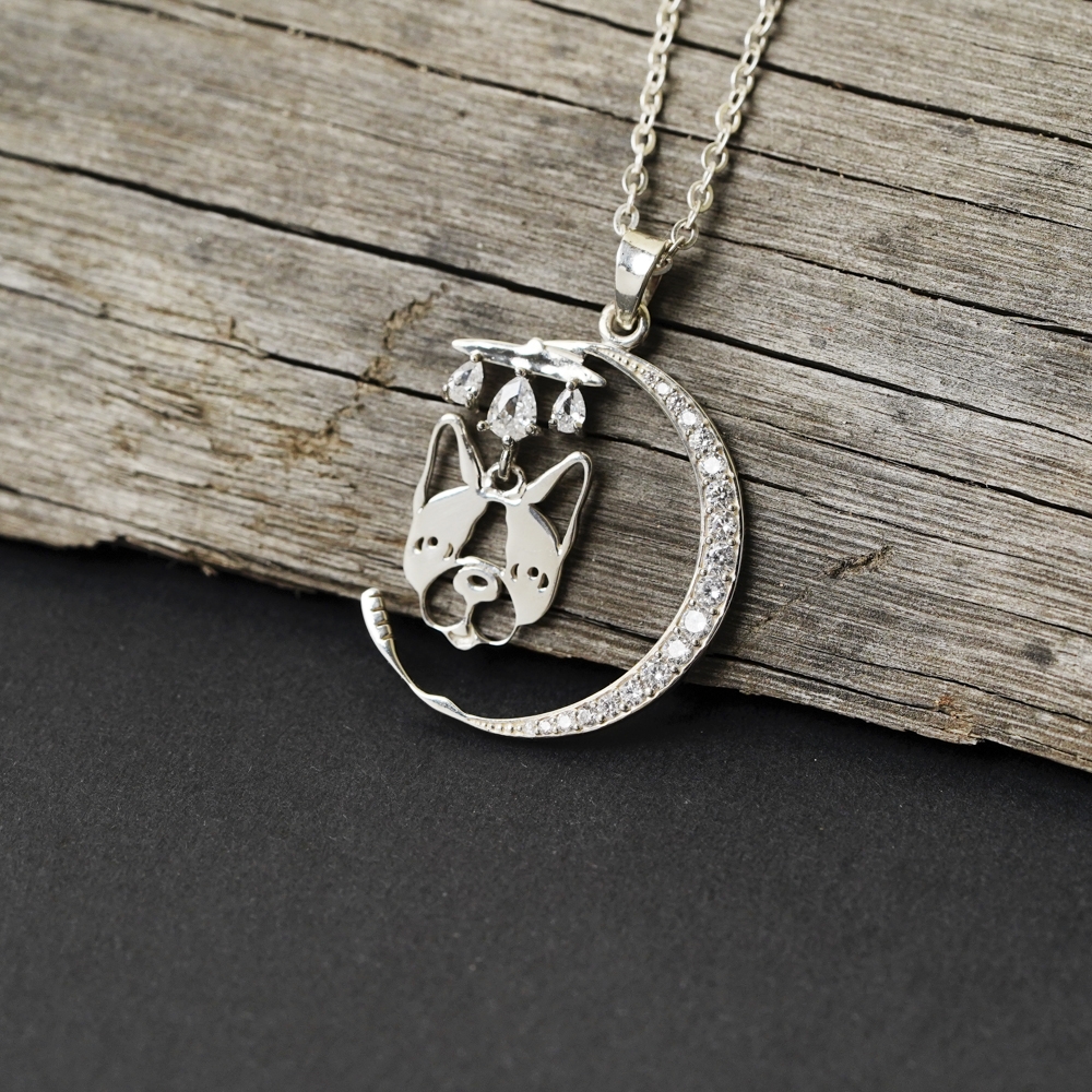 Dây chuyền DCJ96 mặt trăng cùng cún con đáng yêu bạc 925 ChariotJewelry