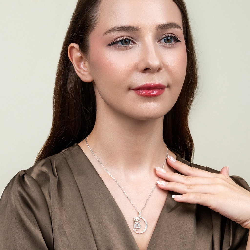 Dây chuyền DCJ96 mặt trăng cùng cún con đáng yêu bạc 925 ChariotJewelry