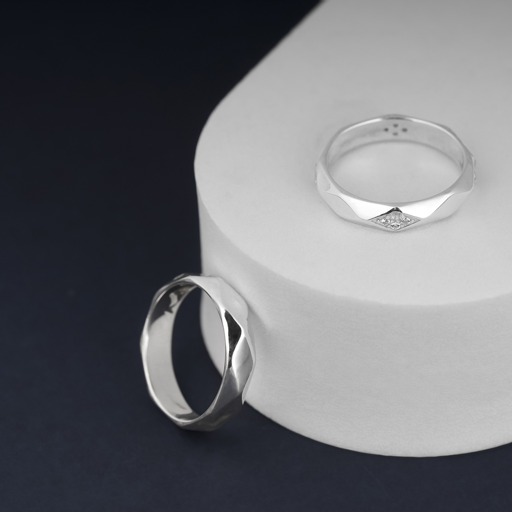 Nhẫn đôi bạc S925 nam nữ NCJ118 Geometric, nhẫn couple bạc, quà tặng 8-3 ý nghĩa dành tặng bạn gái, ChariotJewelry