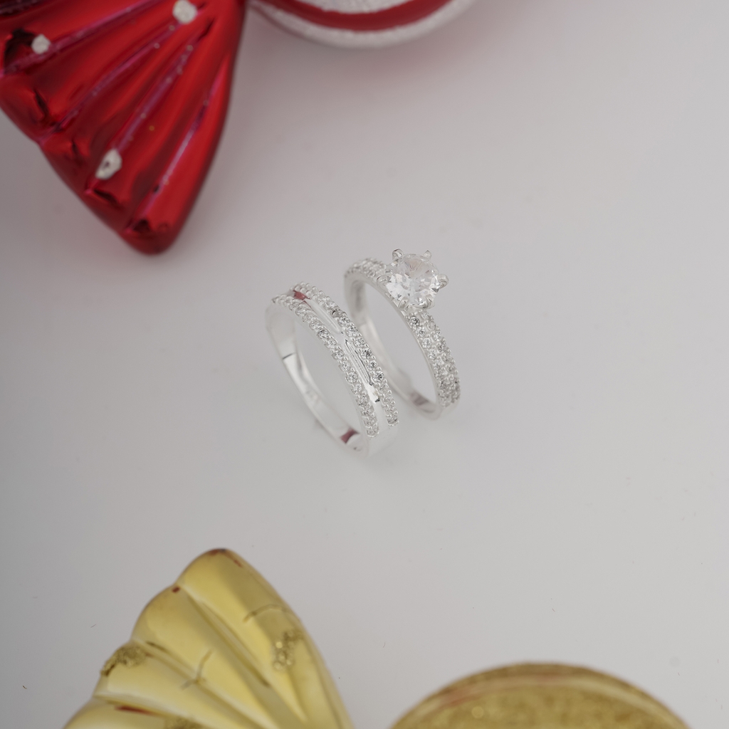 Nhẫn đôi bạc S925 nam nữ NCJ100 Gemstone Sparkle, nhẫn couple bạc, quà tặng 8-3 ý nghĩa dành tặng bạn gái, ChariotJewelry