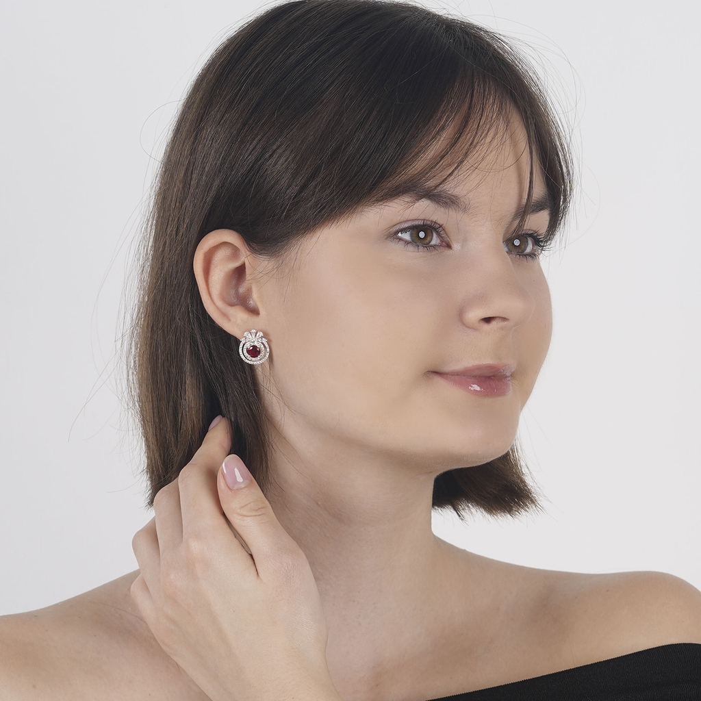 Khuyên tai bạc ECJ57 bông tai giọt đỏ quyến rũ, sang trọng ChariotJewelry