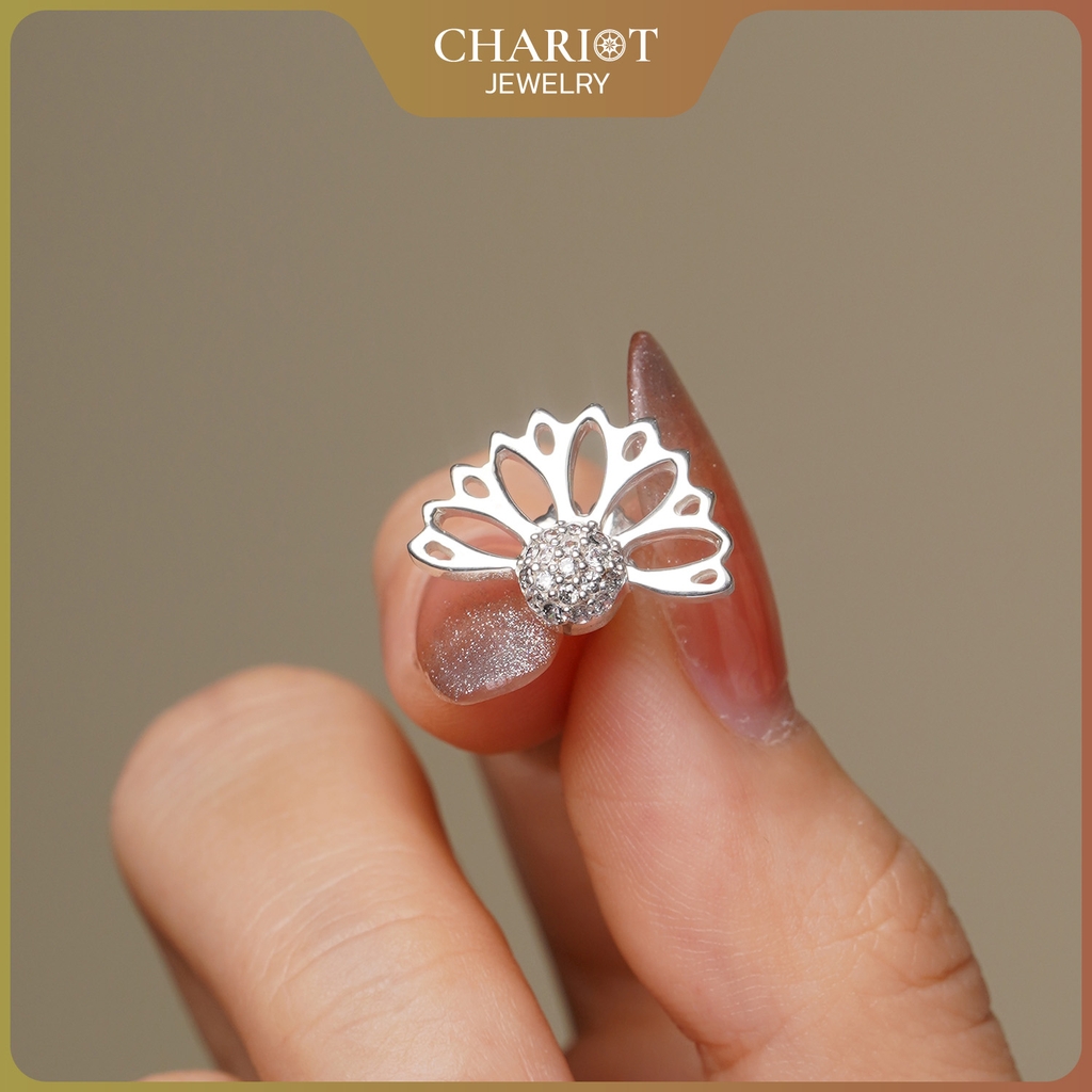 Khuyên tai bạc ECJ18  hình quạt đính đá cá tính ChariotJewelry