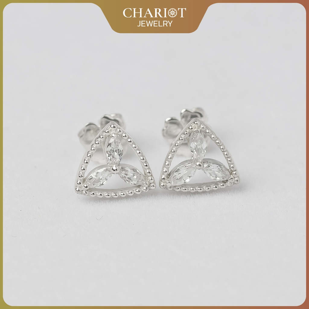 Khuyên tai bạc ECJ36 Tam giác Hoa s925 ChariotJewelry