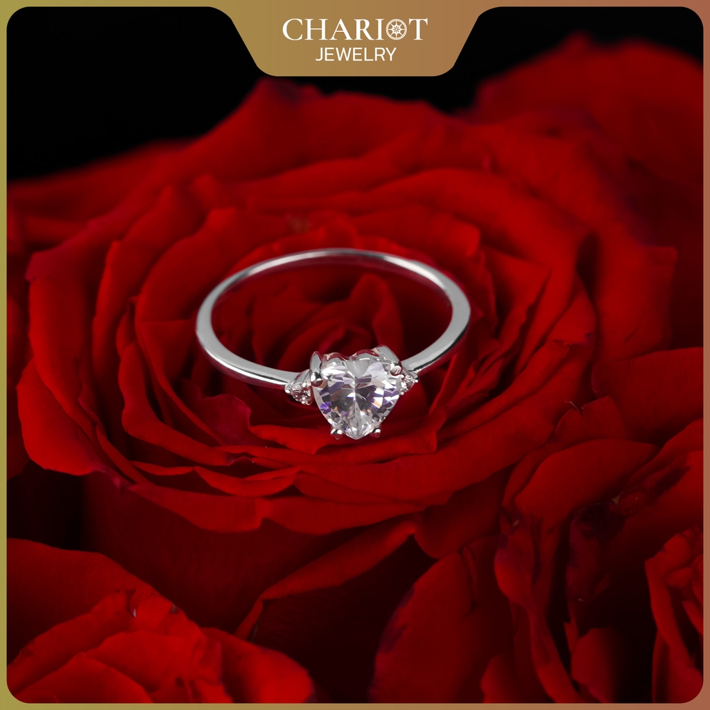 Nhẫn bạc S925 NCJ48 đính đá trái tim, quà tặng 8-3 ý nghĩa dành cho bạn gái, Chariot Jewelry