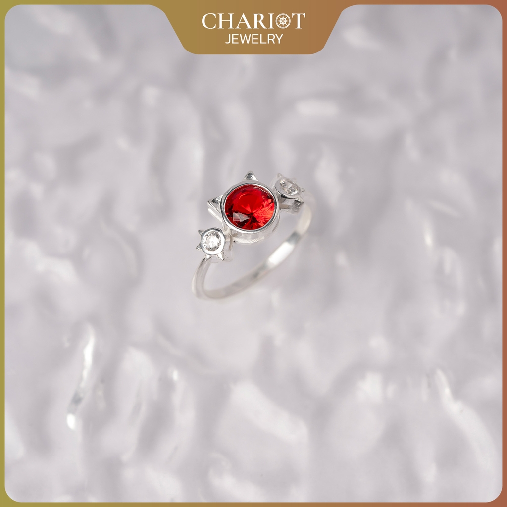 Nhẫn bạc NCJ44 925 CHARIOT họa tiết hình mèo dễ thương đính đá cao cấp ChariotJewelry