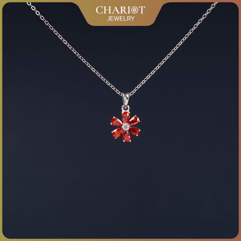 Dây chuyền bạc 925 DCJ201 Six-Petal Flower, mặt hoa đính full đá CZ lấp lánh, ChariotJewelry