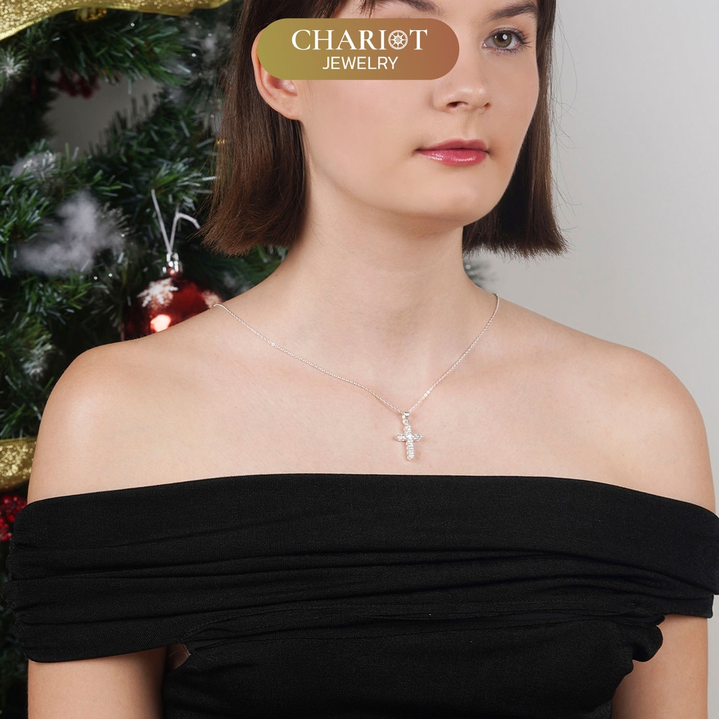 Dây chuyền DCJ09 chữ thập đính đá lấp lánh s925 ChariotJewelry