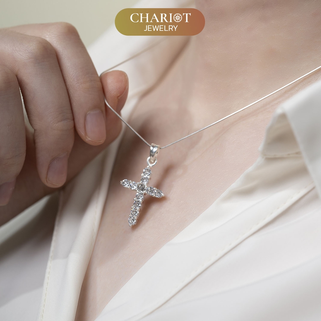 Dây chuyền DCJ09 chữ thập đính đá lấp lánh s925 ChariotJewelry