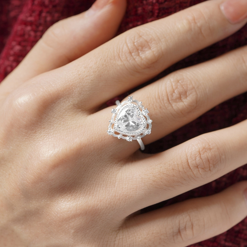Nhẫn bạc nữ S925 NCJ63 trái tim tình yêu lấp lánh, quà tặng Valentine ý nghĩa dành cho bạn gái, Chariot Jewelry