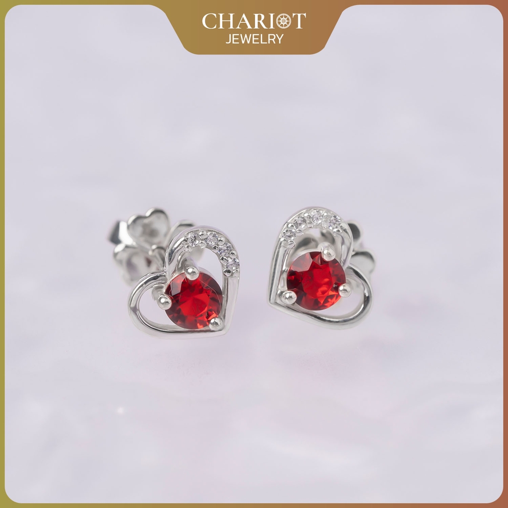 Khuyên tai bạc ECJ21 Trái tim lấp lánh s925 ChariotJewelry