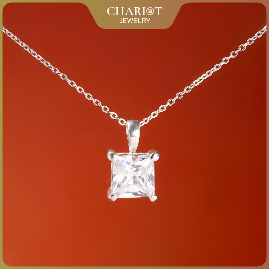 Dây chuyền bạc DCJ54 mặt đá vuông s925 ChariotJewelry