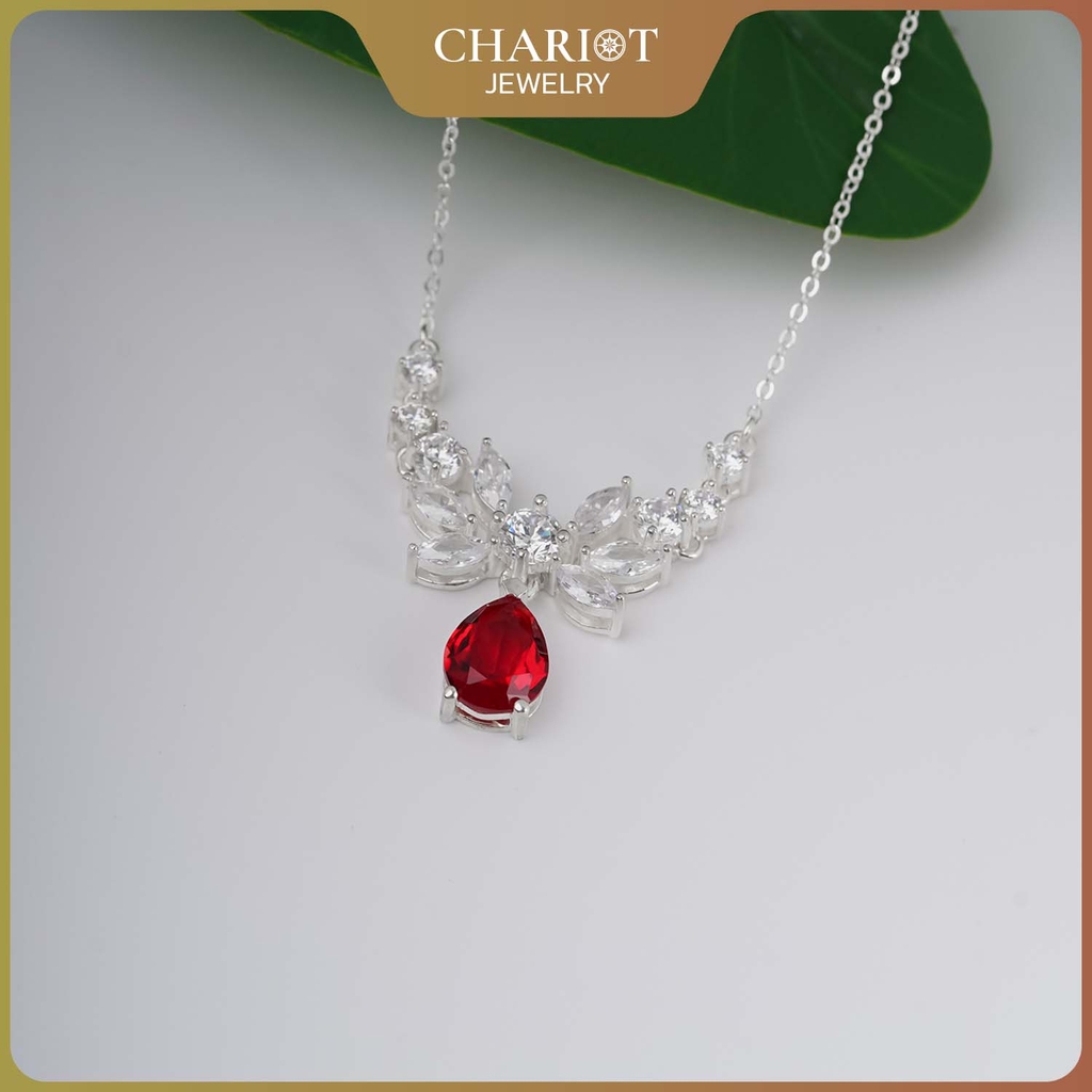 Dây chuyền DCJ56 hoa sen, charm đá đỏ bạc s925 ChariotJewelry