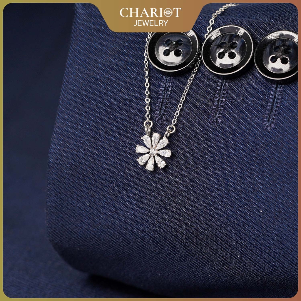 Dây chuyền DCJ69 hoa cúc đính đá CZ lấp lánh bạc 925 ChariotJewelry