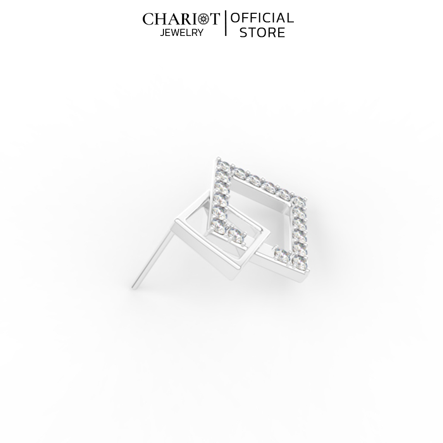 Khuyên Tai Bạc ECJ70 Hình Vuông Đính Đá Chariot Jewelry