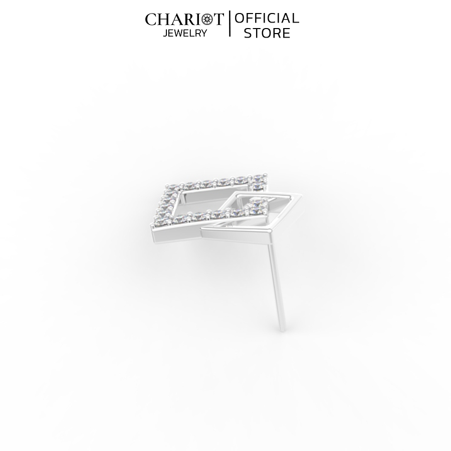 Khuyên Tai Bạc ECJ70 Hình Vuông Đính Đá Chariot Jewelry