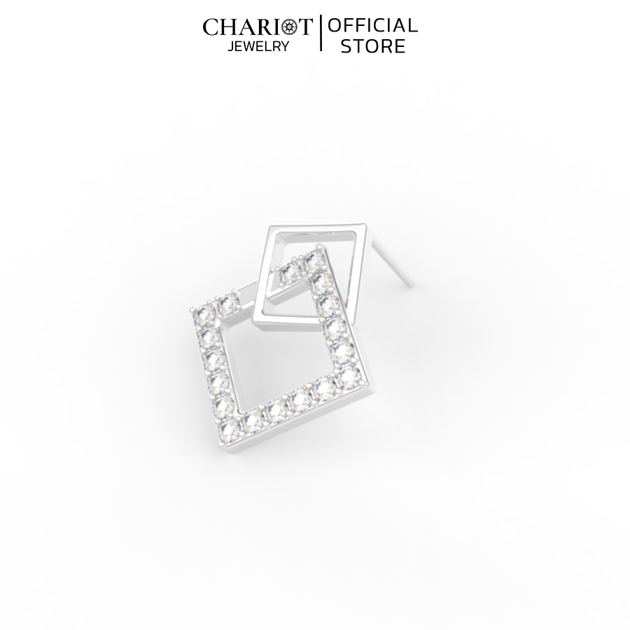 Khuyên Tai Bạc ECJ70 Hình Vuông Đính Đá Chariot Jewelry