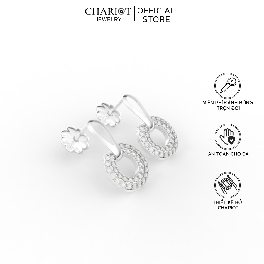 Khuyên Tai Bạc ECJ77 Hình Tròn Đính Đá Chariot Jewelry
