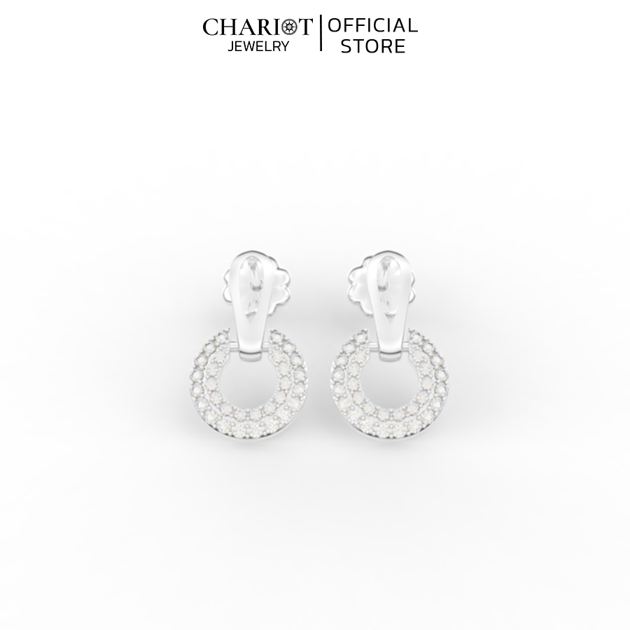 Khuyên Tai Bạc ECJ77 Hình Tròn Đính Đá Chariot Jewelry