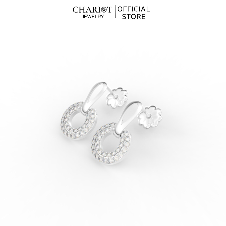 Khuyên Tai Bạc ECJ77 Hình Tròn Đính Đá Chariot Jewelry