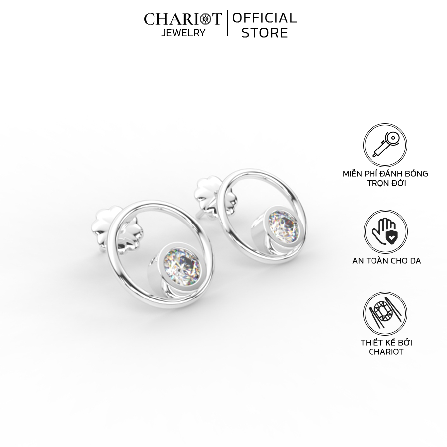 Khuyên Tai Bạc ECJ87 Viền Tròn Đính Đá Lấp Lánh Cỡ Lớn Chariot Jewelry