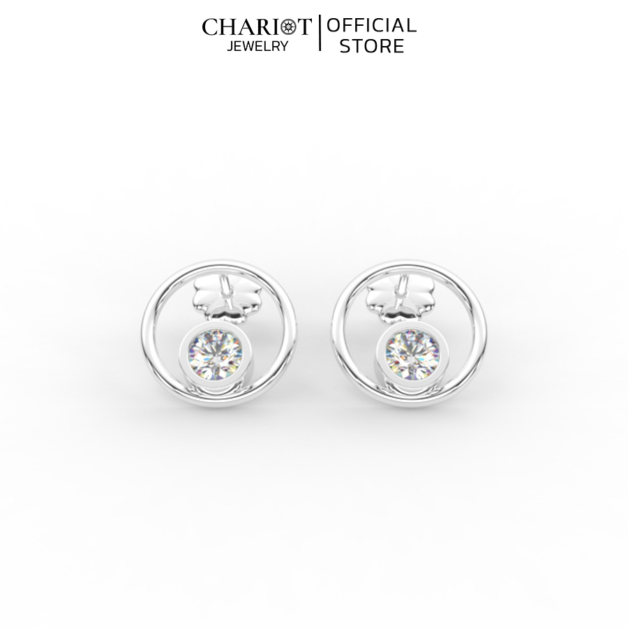 Khuyên Tai Bạc ECJ87 Viền Tròn Đính Đá Lấp Lánh Cỡ Lớn Chariot Jewelry