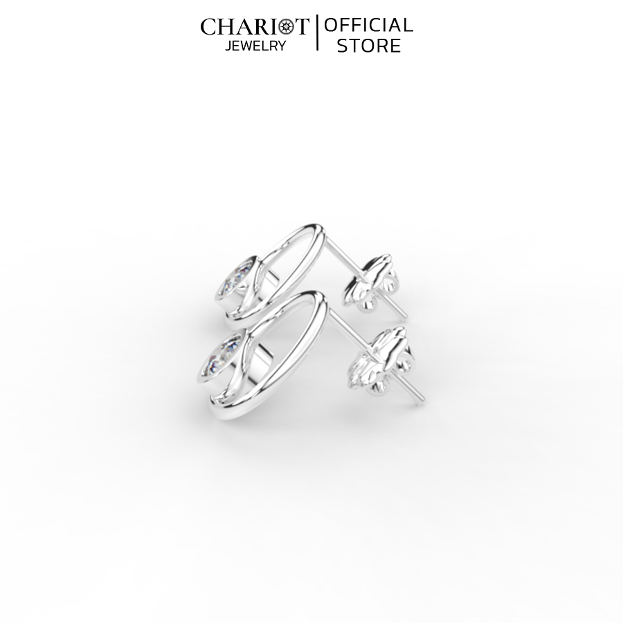 Khuyên Tai Bạc ECJ87 Viền Tròn Đính Đá Lấp Lánh Cỡ Lớn Chariot Jewelry