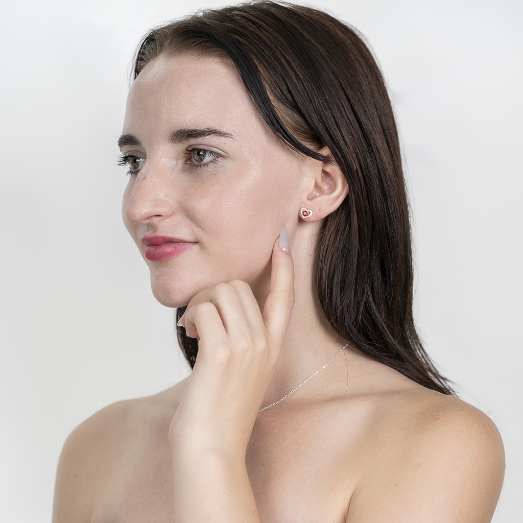 Khuyên tai bạc ECJ21 Trái tim đỏ rực lửa s925 ChariotJewelry