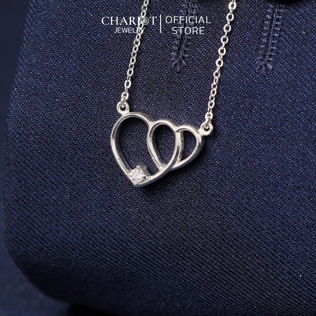 Dây chuyền bạc DCJ70 S925 trái tim đôi xinh xắn đính đá, quà tặng Valentine ý nghĩa, Chariot Jewelry