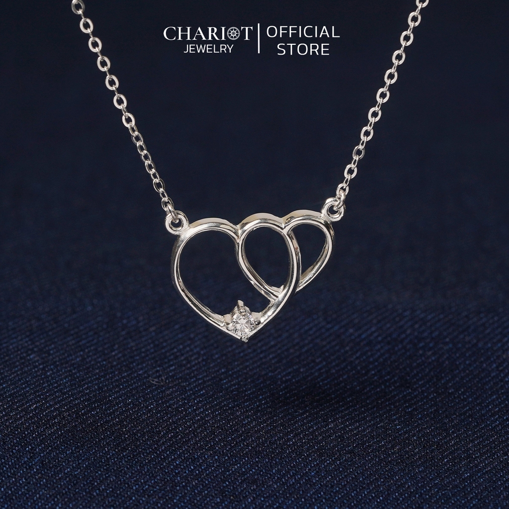 Dây chuyền bạc DCJ70 S925 trái tim đôi xinh xắn đính đá, quà tặng Valentine ý nghĩa, Chariot Jewelry