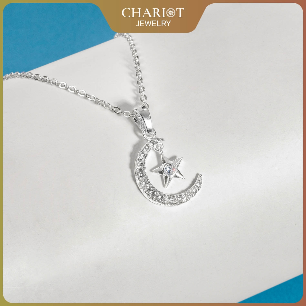 Dây chuyền bạc s925  DCJ116 Moon, Star & Sun, đính đá CZ cao cấp, ChariotJewelry