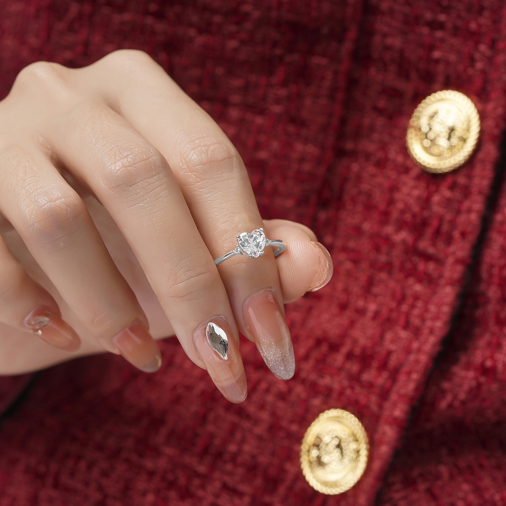 Nhẫn bạc S925 NCJ48 đính đá trái tim, quà tặng 8-3 ý nghĩa dành cho bạn gái, Chariot Jewelry