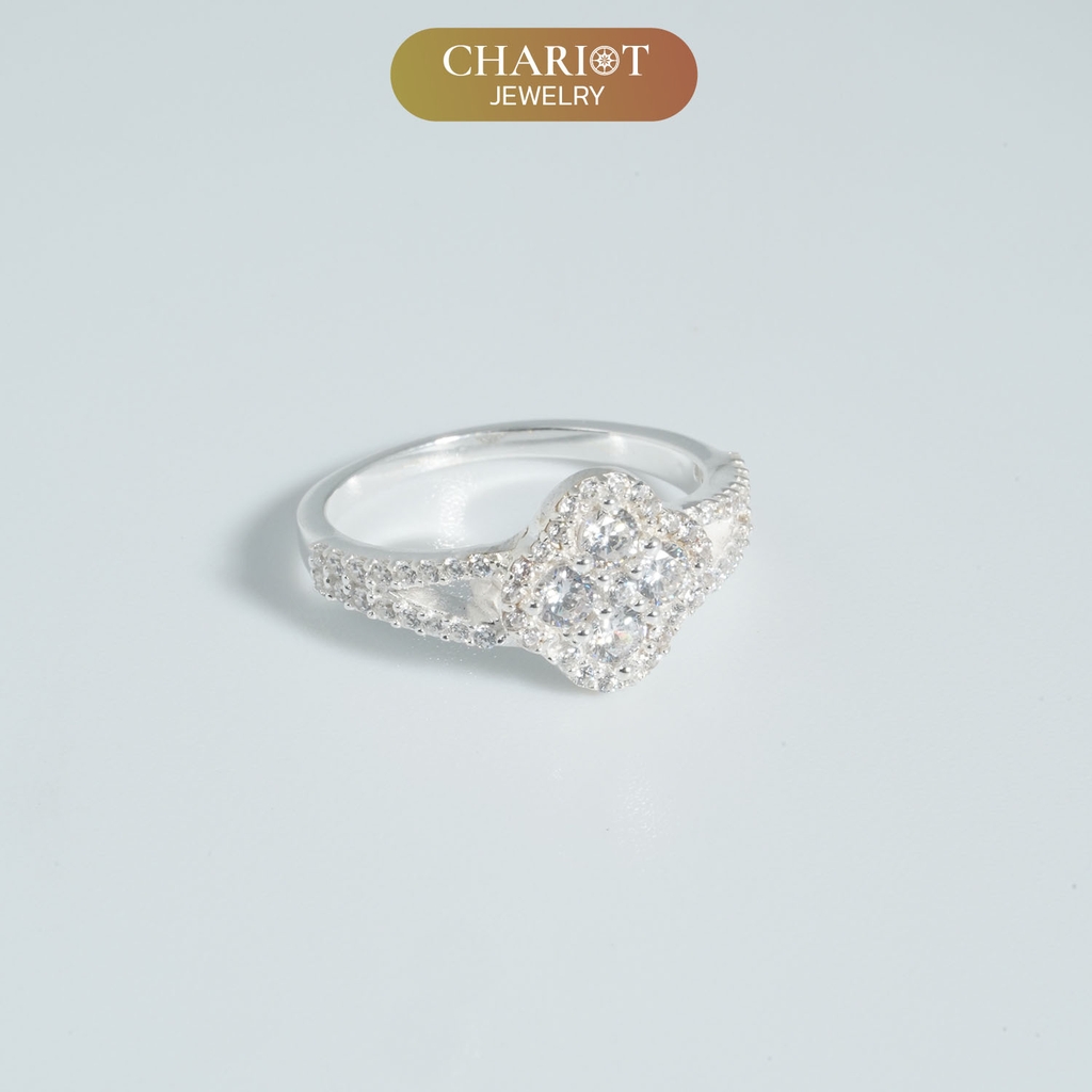 Nhẫn bạc NCJ70 bông hoa 4 cánh đính đá lấp lánh dành cho nữ ChariotJewelry