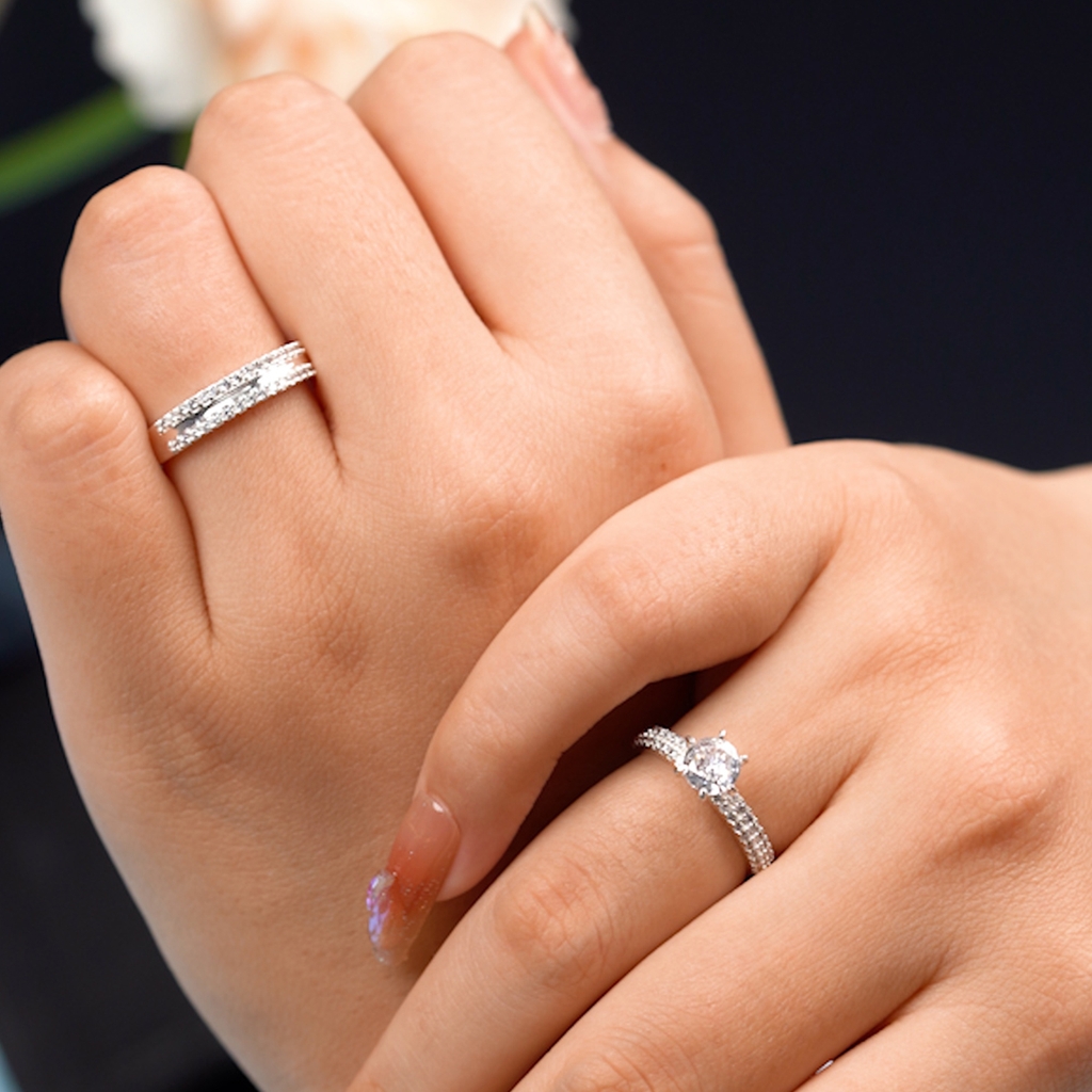 Nhẫn đôi bạc S925 nam nữ NCJ100 Gemstone Sparkle, nhẫn couple bạc, quà tặng 8-3 ý nghĩa dành tặng bạn gái, ChariotJewelry