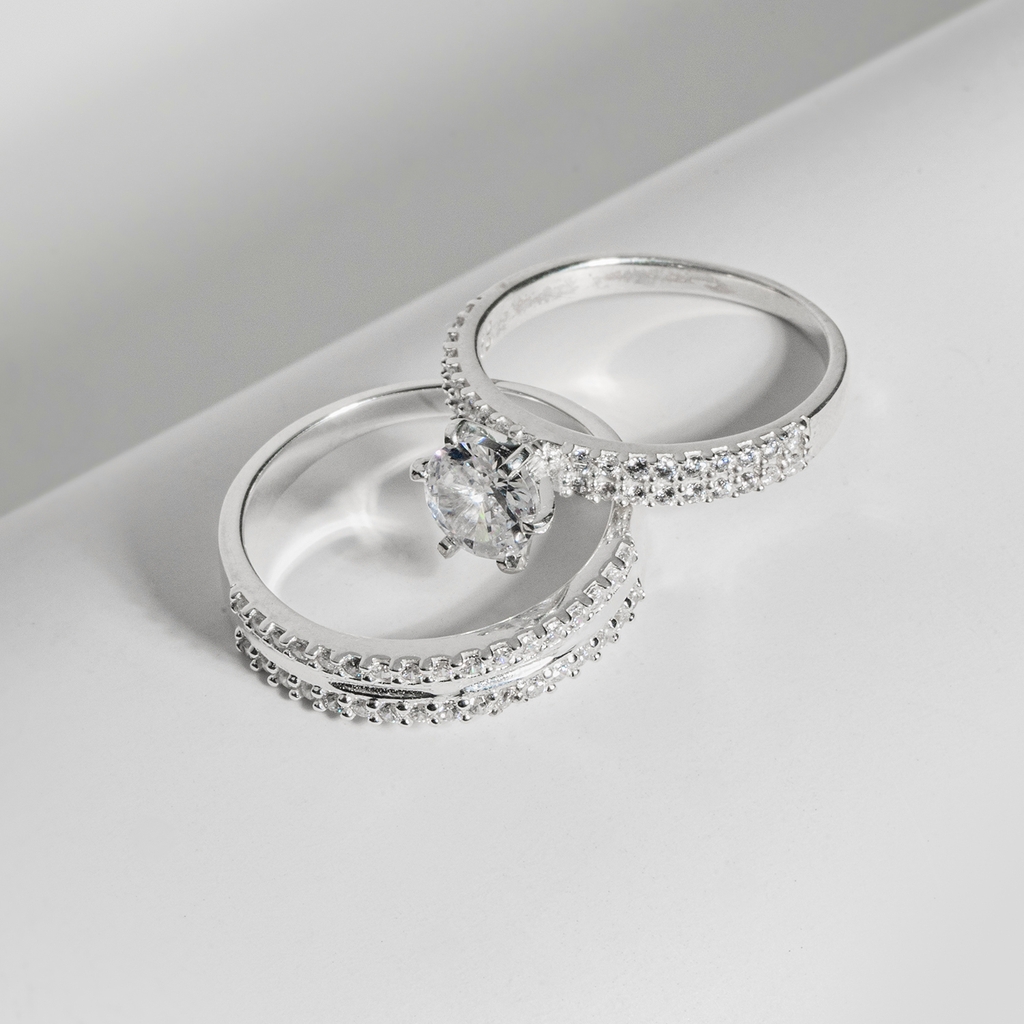 Nhẫn đôi bạc S925 nam nữ NCJ100 Gemstone Sparkle, nhẫn couple bạc, quà tặng 8-3 ý nghĩa dành tặng bạn gái, ChariotJewelry